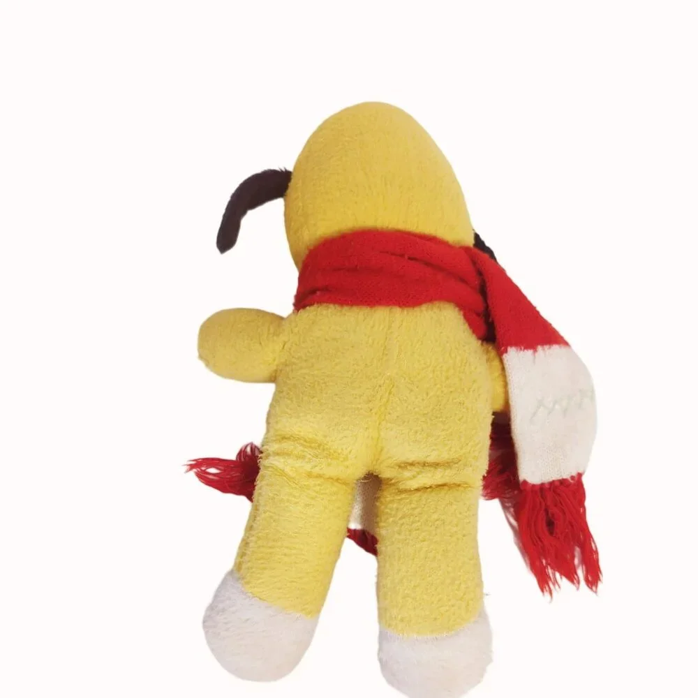 Vintage Yellow Plush Dog With Black Ears Eyes And Red White Scarf - Picture 2 of 7